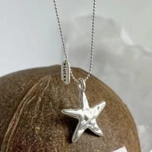 Silver Hammered Lucky Starfish Necklace