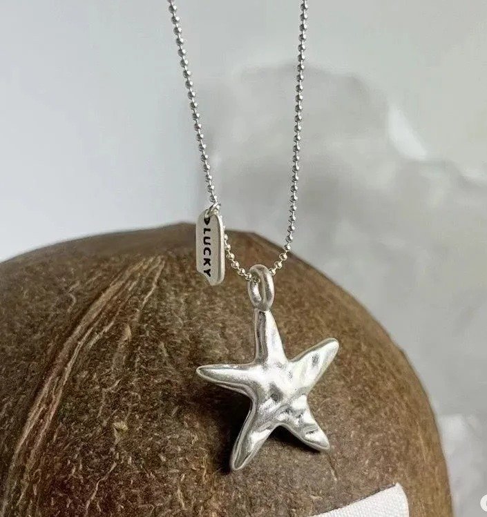 Silver Hammered Lucky Starfish Necklace