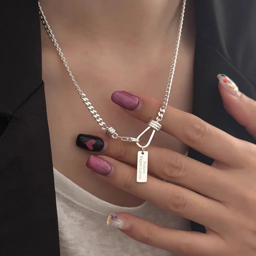 Silver Engraved Tag Pendant Necklace