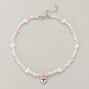 Pearl Pink Heart Pendant Necklace