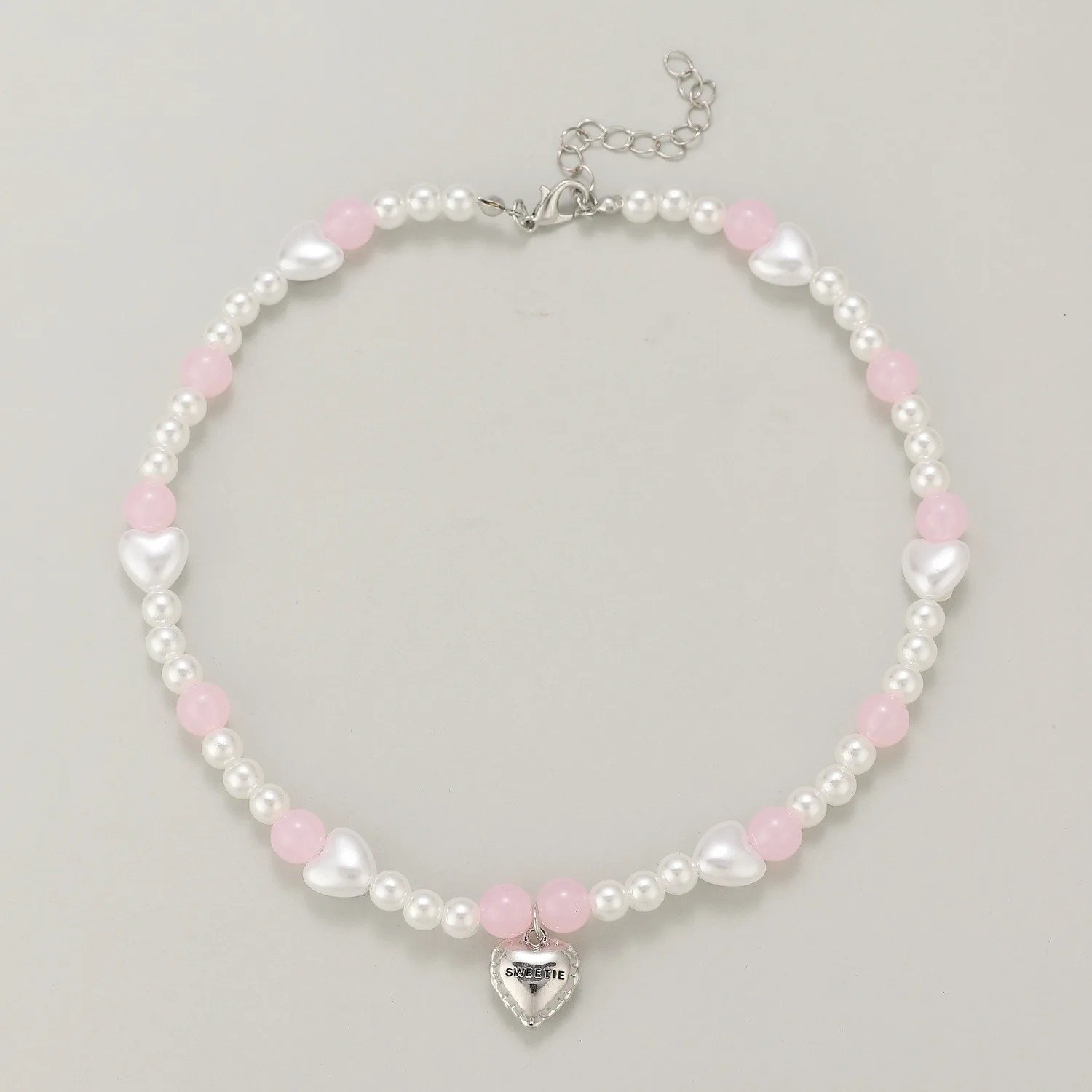 Pearl Pink Heart Pendant Necklace