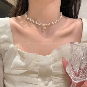 Faux Pearl Gold Coin Choker