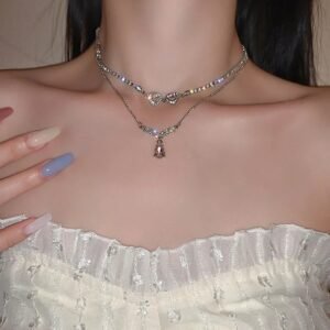 Silver Crystal Heart Teardrop Necklace
