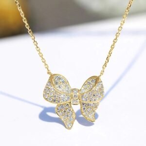 Gold Pavé Crystal Bow Necklace