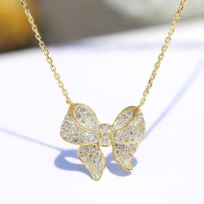 Gold Pavé Crystal Bow Necklace