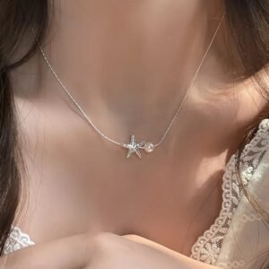 Silver Faux Pearl Starfish Necklace