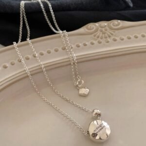 Silver Engraved Pebble Pendant Necklace