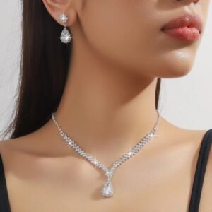 Silver Crystal Pavé Teardrop Necklace Set