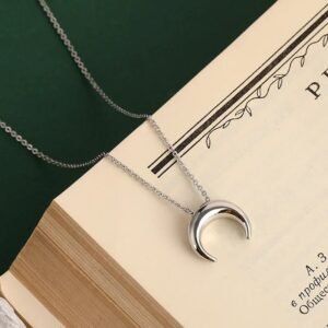 Silver Polished Crescent Moon Necklace
