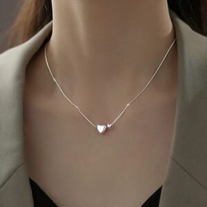 Silver Bead Heart Pendant Necklace