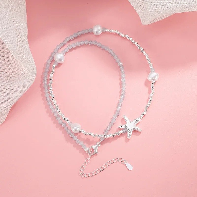 Silver Faux Pearl Starfish Bracelet