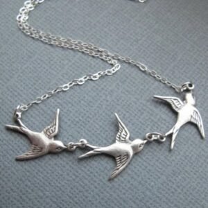 Silver Flying Swallow Trio Necklace