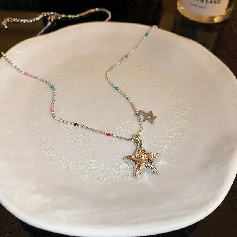 Silver Crystal Star Charm Necklace