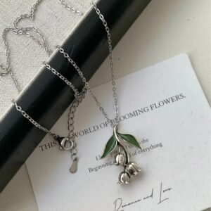 Silver Enamel Lily Bell Flower Necklace