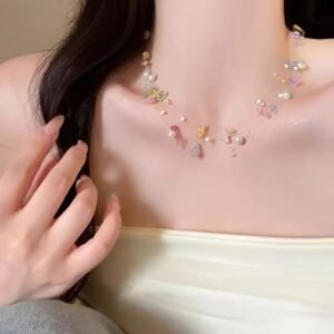 Pearl Iridescent Butterfly Choker Necklace