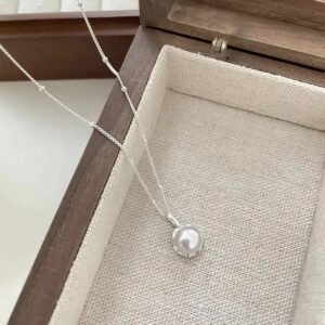 Silver Faux Pearl Round Pendant Necklace