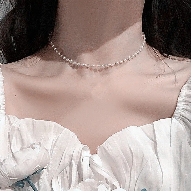 Faux Pearl Beaded Choker Necklace
