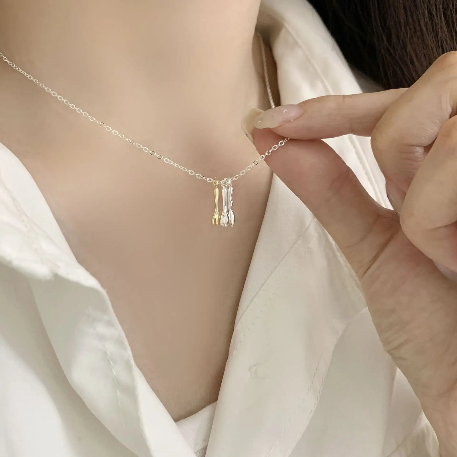 Silver Gold Accent Cutlery Necklace