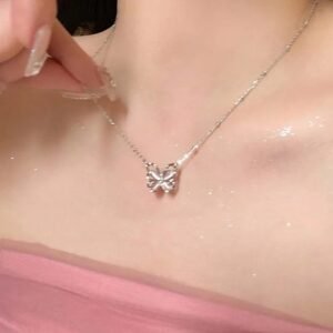 Silver Crystal Butterfly Pendant Necklace
