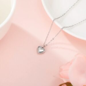 Silver Beaded Heart Pendant Necklace
