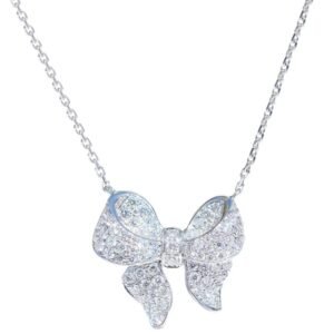 Silver Pavé Crystal Bow Necklace