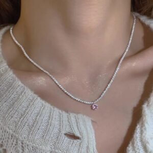 Silver Pavé Pink Crystal Drop Necklace