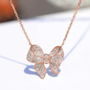 Rose Gold Crystal Pavé Bow Necklace