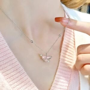 Pink Crystal Orbital Heart Necklace