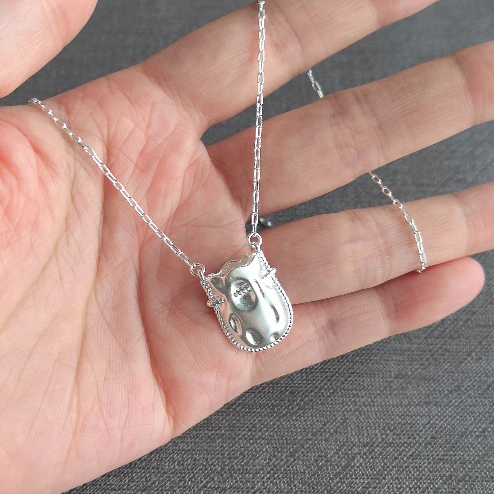 Silver Crater Moon Pendant Necklace