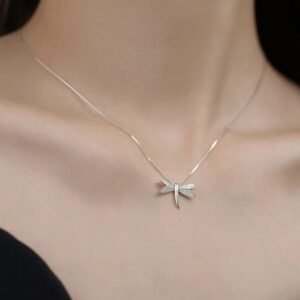 Silver Crystal Pavé Dragonfly Necklace
