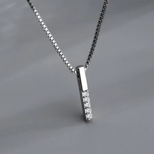 Silver Pavé Crystal Bar Necklace