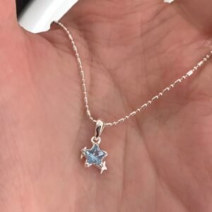 Silver Blue Crystal Star Necklace