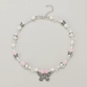 Pearl Pink Butterfly Charm Necklace