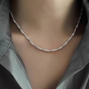Silver Beaded Twist Chain Necklace