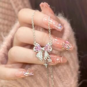 Pink Crystal Pavé Bow Necklace