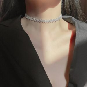 Silver Crystal Chevron Choker Necklace