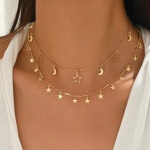Gold Layered Celestial Star Moon Necklace