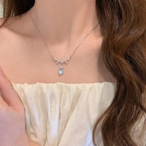 Silver Crystal Teardrop Pendant Necklace