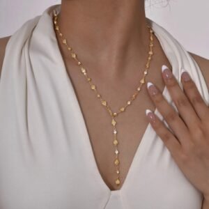 Gold Crystal Heart Lariat Necklace