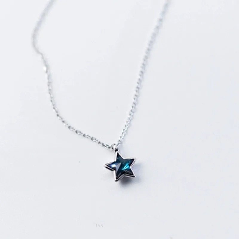 Silver Mystic Blue Crystal Star Necklace