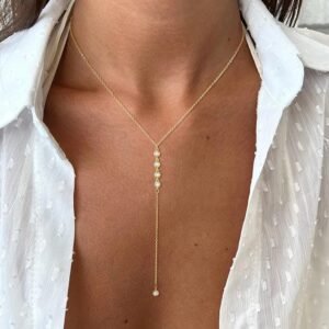 Gold Crystal Drop Lariat Necklace