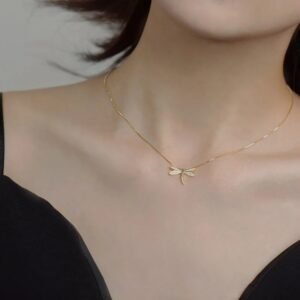 Gold Pavé Crystal Dragonfly Necklace