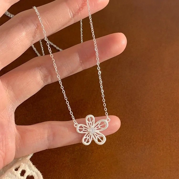 Silver Crystal Filigree Flower Necklace