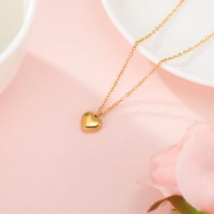 Gold Beaded Heart Pendant Necklace