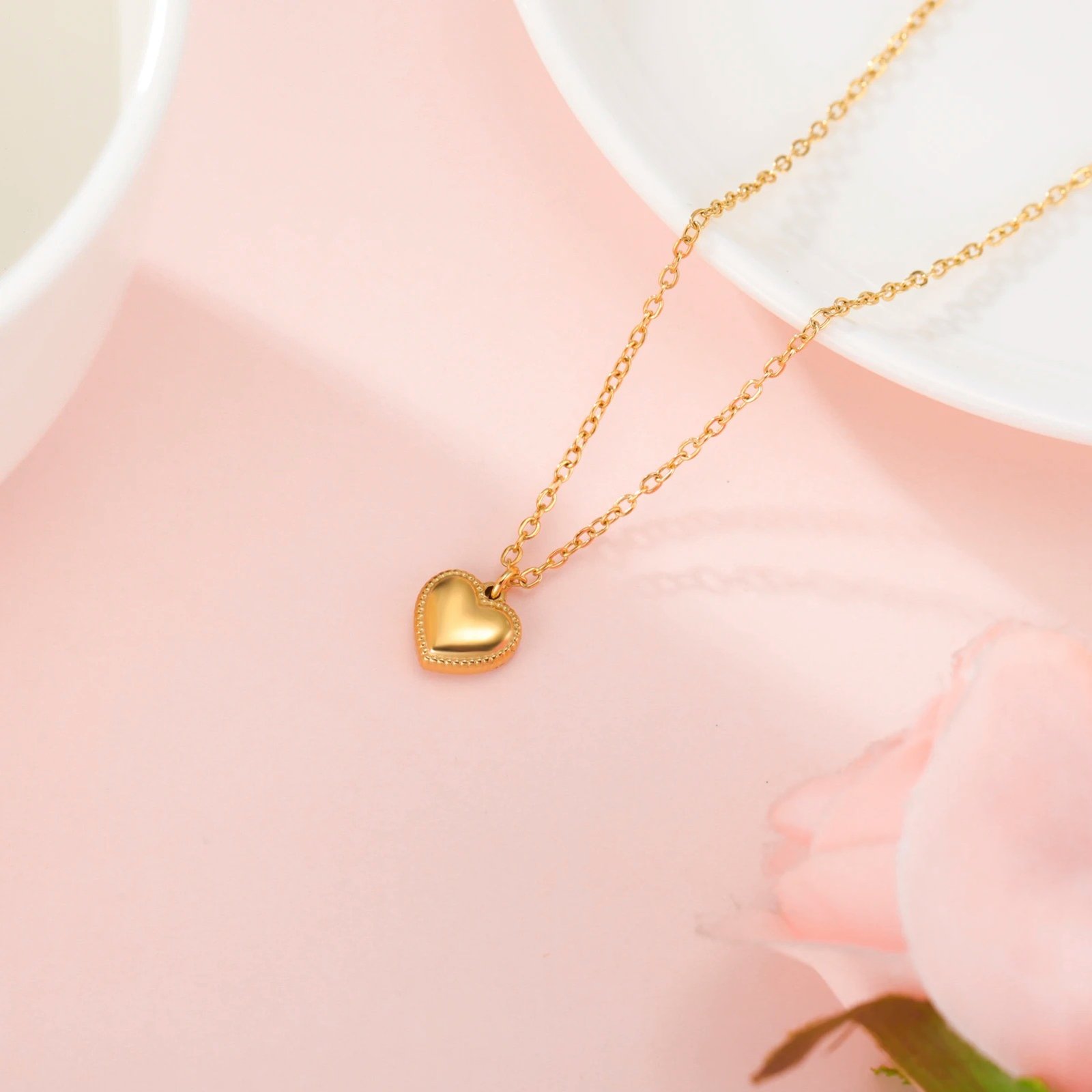 Gold Beaded Heart Pendant Necklace