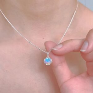 Silver Iridescent Crystal Charm Necklace