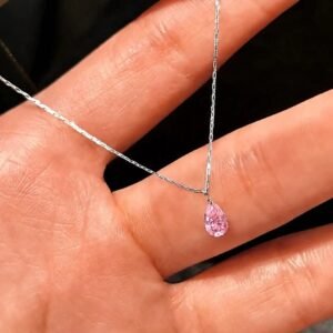 Pink Crystal Teardrop Pendant Necklace