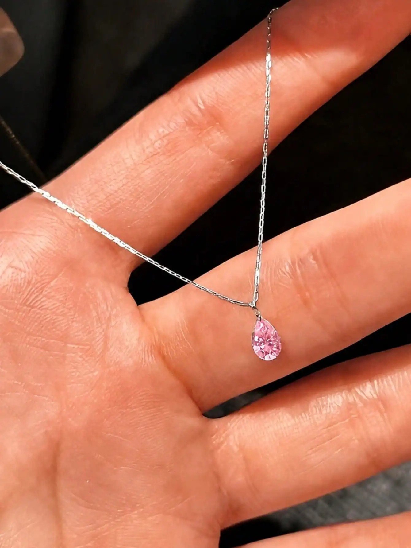 Pink Crystal Teardrop Pendant Necklace