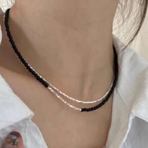 Black Crystal Beaded Layered Choker