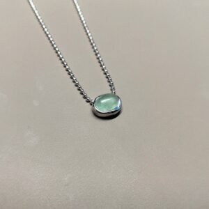 Silver Green Crystal Oval Pendant Necklace